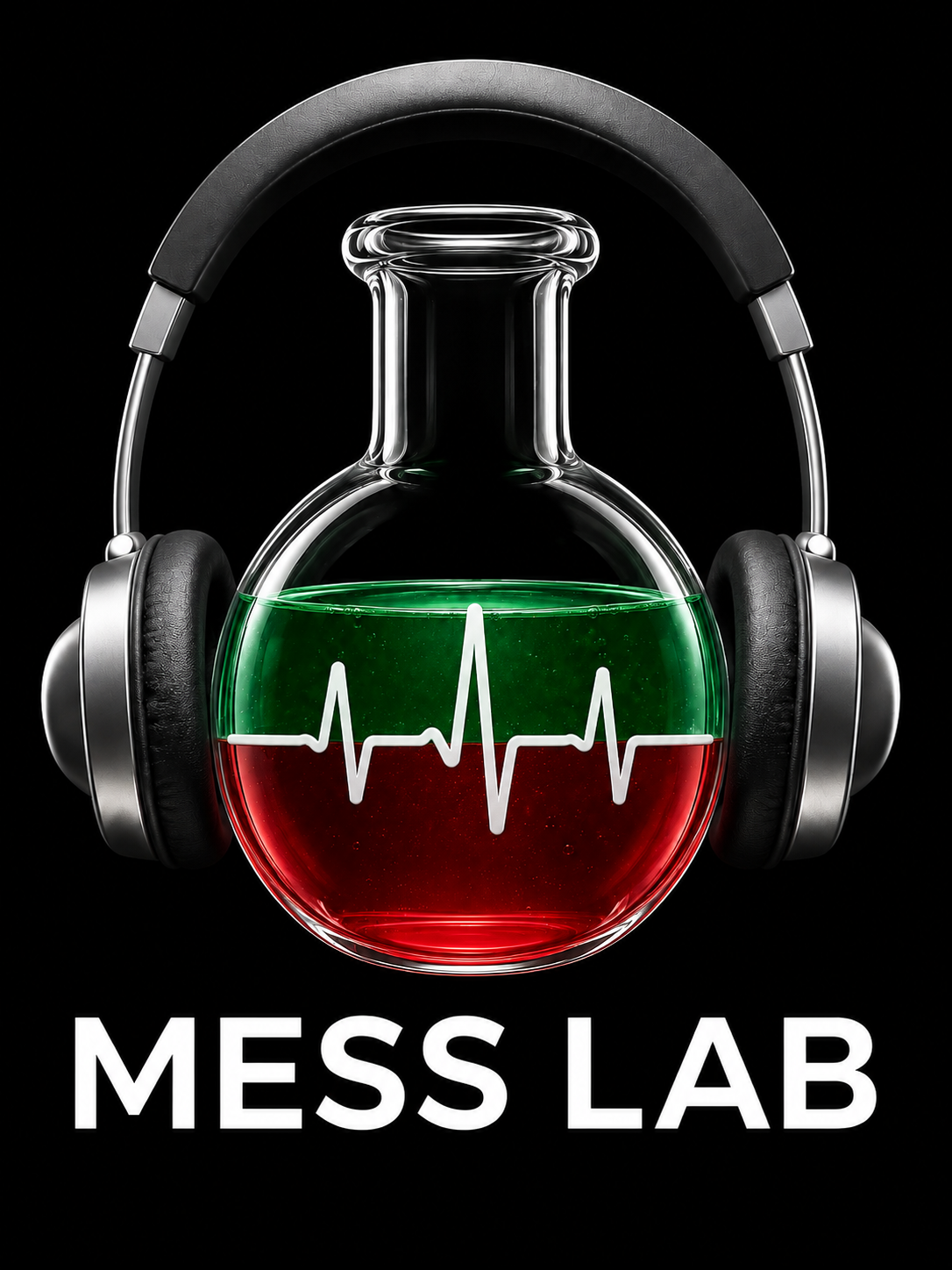 The Mess Lab logo: a headphone-wrapped laboratory flask filled with a waveform