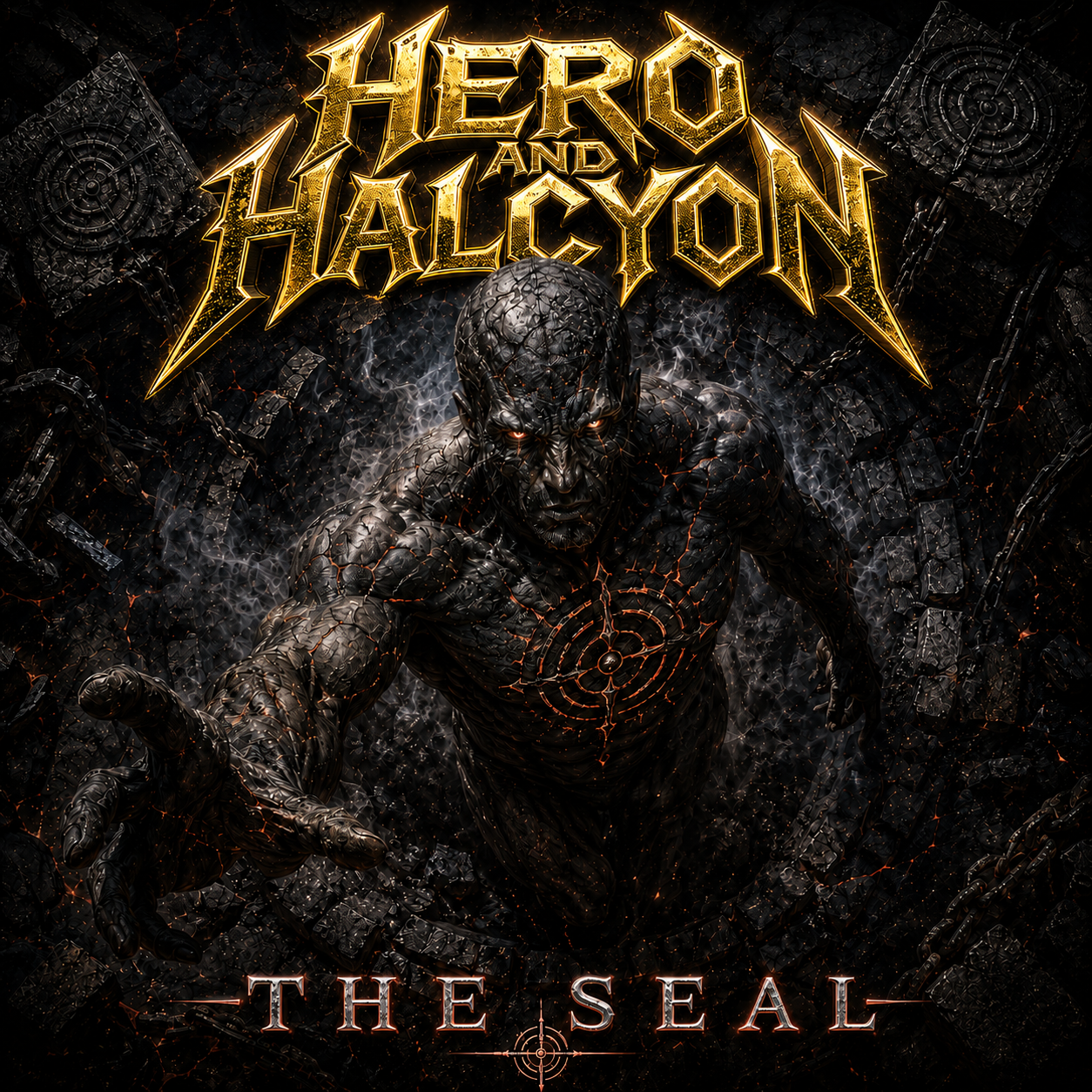 The Seal — a blue gemstone set in a gold and stone compass rose beneath the Hero and Halcyon wordmark